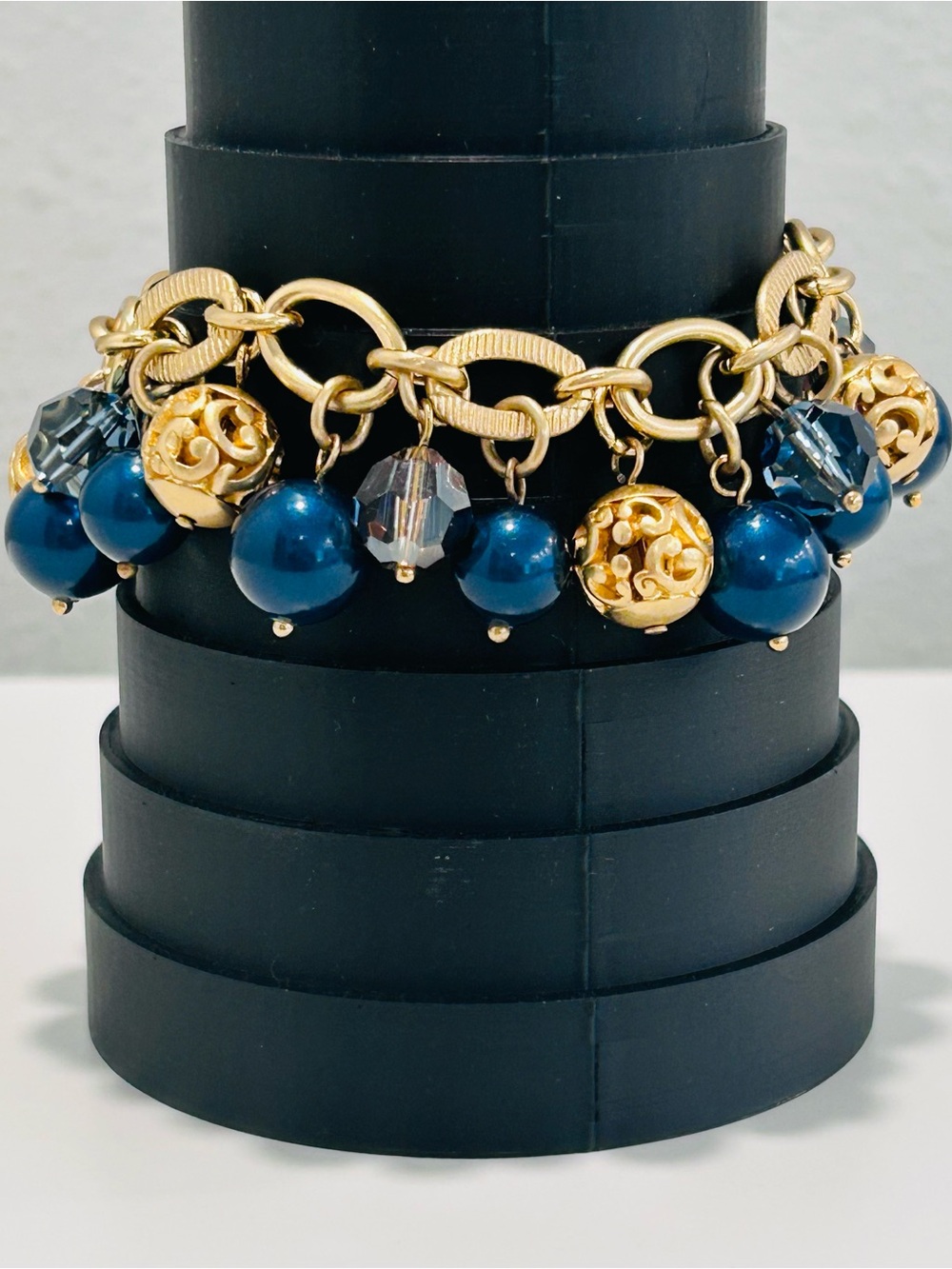 Brighton Contempo Chic Bracelet Glossy Peacock Blue Cha Cha Beaded Link Retired